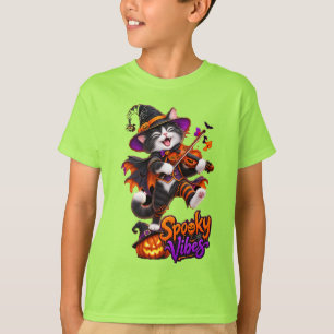 Spooky Vibes Witch Cat Playing Violin T-Shirt