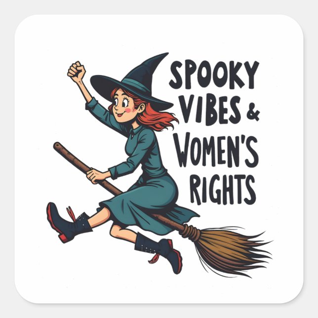 Spooky Vibes Women's Right Halloween Witch  Square Sticker (Front)