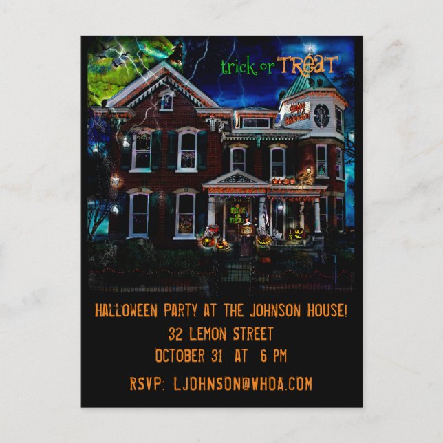 Spooky Victorian Haunted House Halloween Party Inv Postcard (Front)