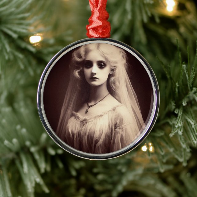 Spooky Victorian Woman Horror Gothic Christmas  Metal Ornament (Tree)