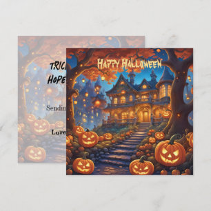 Spooky villa in the forest, pumpkins, Halloween