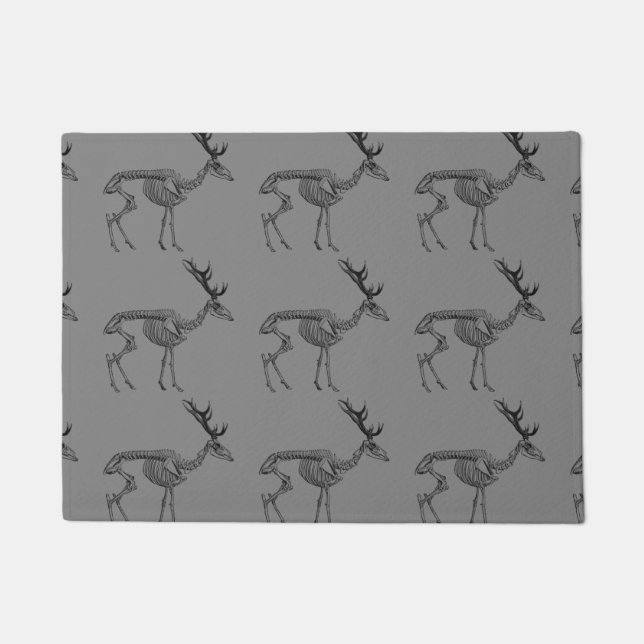 Spooky vintage skeleton reindeer drawing doormat (Front)