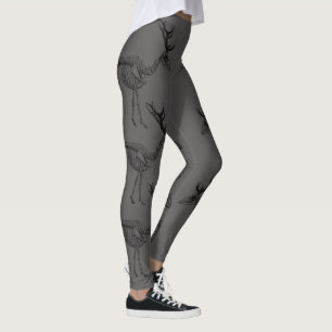 Spooky vintage skeleton reindeer drawing leggings
