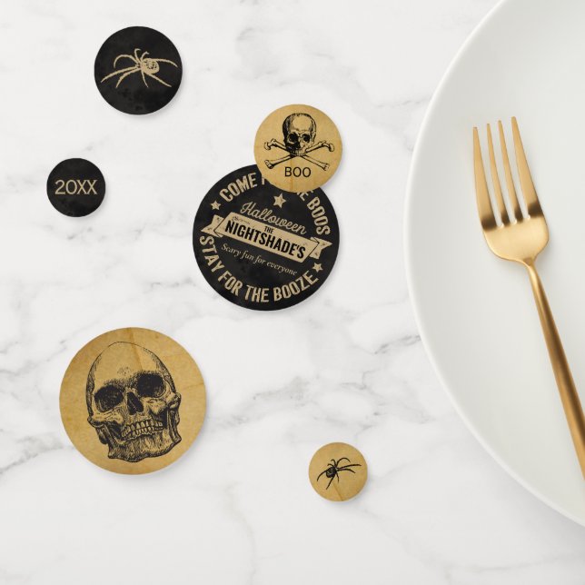 Spooky Vintage Skull Antique Halloween Black/Gold Confetti (Group)