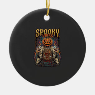 Spooky Vires Halloween Pumpkin Head Holding Eyebal Ceramic Ornament