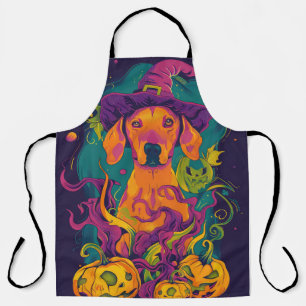 Spooky Vizsla Dog Halloween Witch And Pumpkin Apron