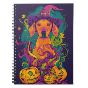 Spooky Vizsla Dog Halloween Witch And Pumpkin Notebook