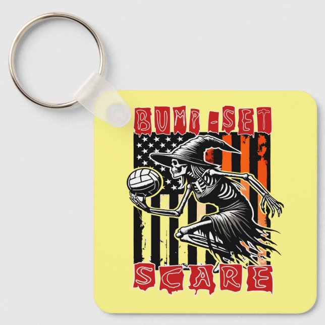 Spooky Volleyball: Bump Set Scare Designs Keychain (Front)