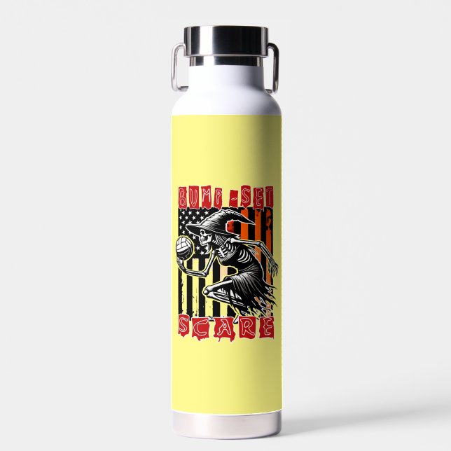 Spooky Volleyball: Bump Set Scare Designs Water Bottle (Front)
