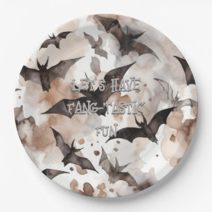 Spooky Watercolor Bats Halloween Fang-Tastic Paper Plate