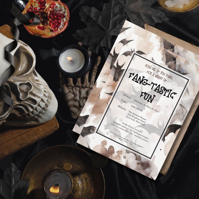 Spooky Watercolor Bats Halloween Party Invitation (Spooky Watercolor Bats Halloween Party Invitation)