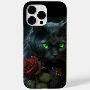 SPOOKY WATERCOLOR BLACK CAT WITH SINGLE RED ROSE Case-Mate iPhone 14 PRO MAX CASE
