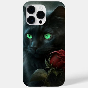 SPOOKY WATERCOLOR BLACK CAT WITH SINGLE RED ROSE Case-Mate iPhone 14 PRO MAX CASE