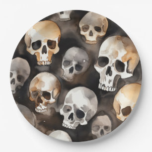 Spooky Watercolor Skulls Halloween Paper Plate