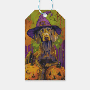 Spooky Weimaraner Dog Halloween Witch And Pumpkin  Gift Tags