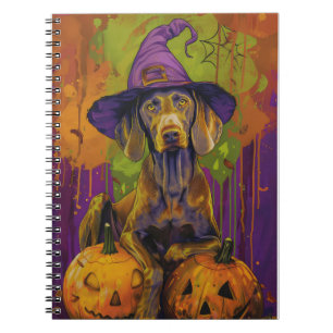 Spooky Weimaraner Dog Halloween Witch And Pumpkin  Notebook