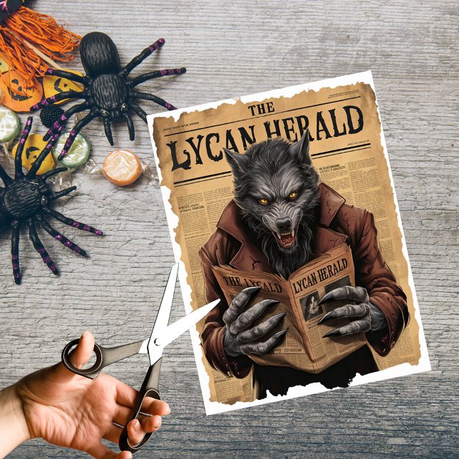 Spooky Werewolf Vintage Halloween Newspaper Style  Tissue Paper (Creator Uploaded)