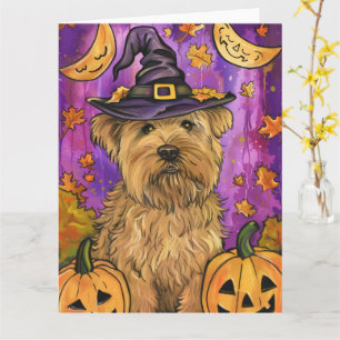 Spooky Wheaten Terrier Dog Halloween Witch Pumpkin Card