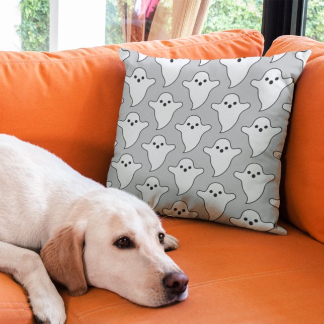Spooky White Ghost Pattern Light Grey Throw Pillow (Creator Uploaded)