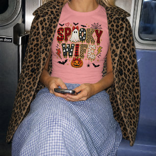 Spooky Wife Halloween Leopard Print Mixed T-Shirt