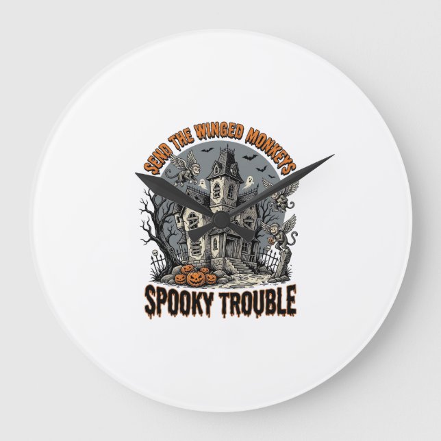 Spooky Winged Monkeys Haunted Halloween Shirt_1 Large Clock (Front)