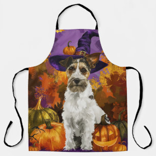 Spooky Wirefox Terrier Dog Halloween Witch Pumpkin Apron