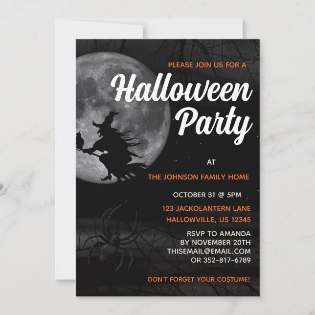 Spooky Witch and Spider Halloween Party   Invitation (Front)