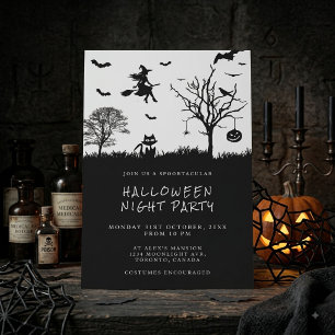 Spooky Witch Black and White Halloween Party Invitation