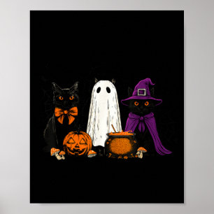 Spooky Witch Black Cat Halloween Pumpkin For Men Poster