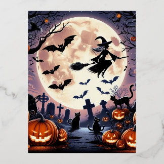 Spooky witch foil holiday postcard