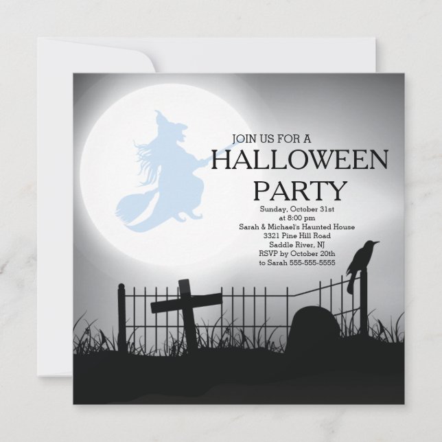 Spooky Witch Graveyard Halloween Party Invitation (Front)
