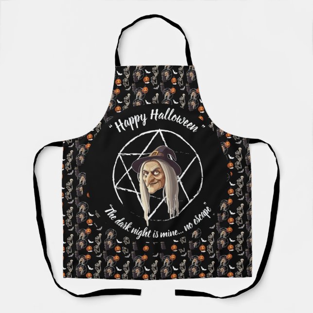 Spooky Witch Halloween Apron- black- 🎃👻 Apron (Front)