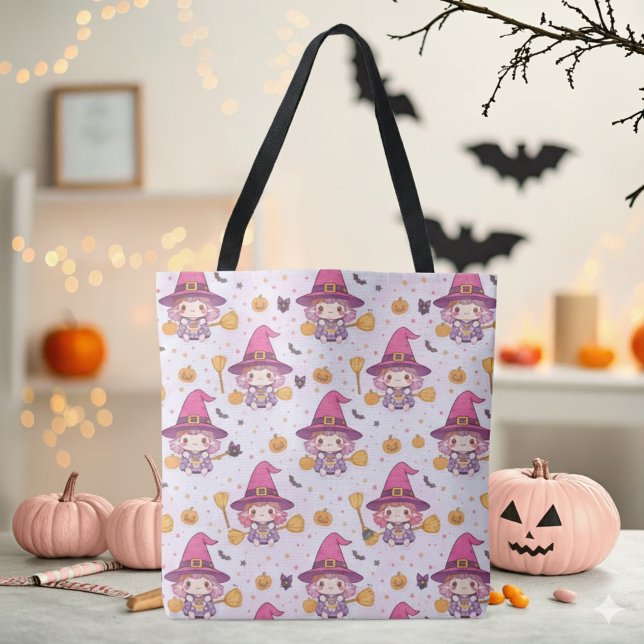 Spooky Witch Halloween Pattern with Pumpkins Star  Tote Bag (Creator Uploaded)