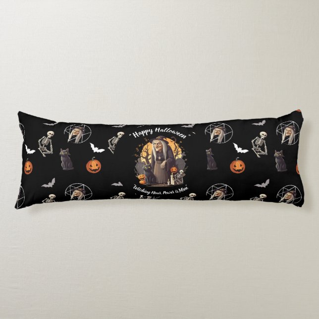 Spooky Witch Halloween Throw Pillow 🎃 Black 👻 (Front)