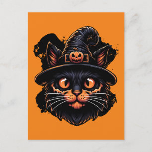 Spooky Witch Hat Kitty Postcard