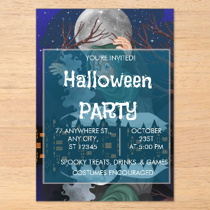  Spooky Witch & Haunted House Halloween🌙 Acrylic Invitations