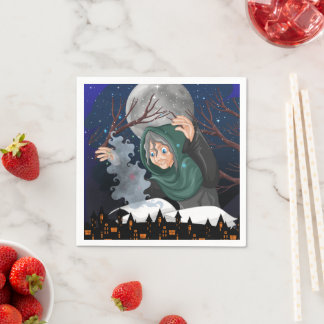 Spooky Witch & Haunted House Halloween🌙 Napkin