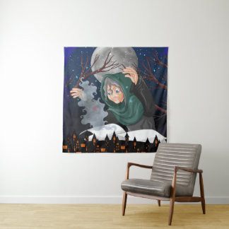 Spooky Witch & Haunted House Halloween🌙 Tapestry