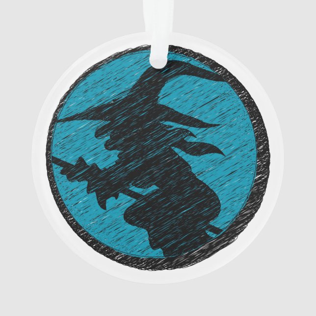 Spooky Witch on Blue Design Ornament (Back)