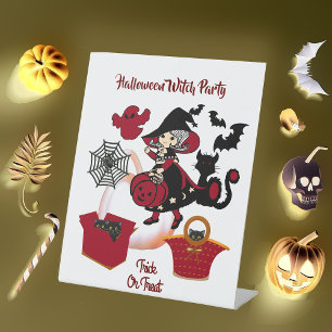 Spooky Witch Party Halloween Trick Or Treat Cute  Pedestal Sign
