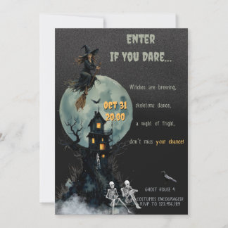 Spooky Witch Skeleton - Haunted House | Halloween Invitation
