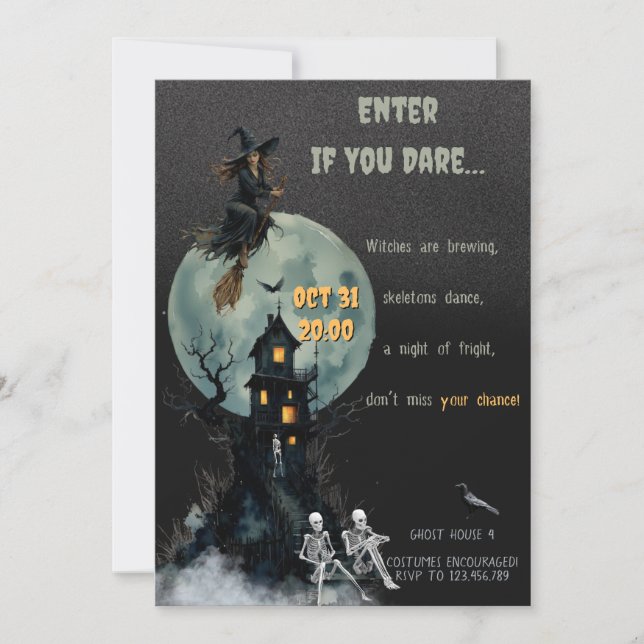 Spooky Witch Skeleton - Haunted House | Halloween Invitation (Front)