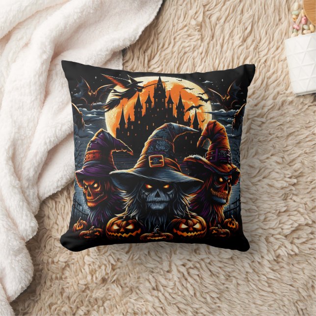 Spooky witches gathering on Halloween night Throw Pillow (Blanket)