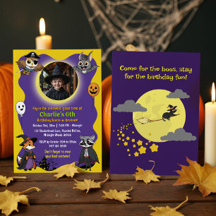 Spooky Woodland Animals in Costume Photo Birthday Invitation