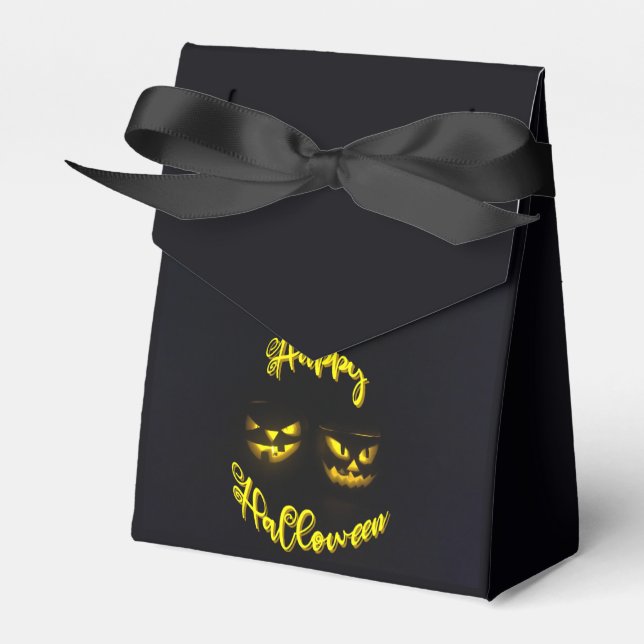 Spooky yellows Happy Halloween pumpkin face black Favor Box (Front Side)