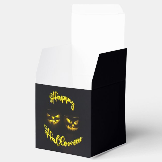 Spooky yellows Happy Halloween text pumpkins,  Favor Box (Opened)