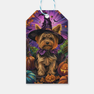 Spooky Yorkipoo Dog Halloween Witch And Pumpkin Gift Tags