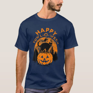 Spooky Yowl-O-Ween Black Cat On A Halloween Jack O T-Shirt