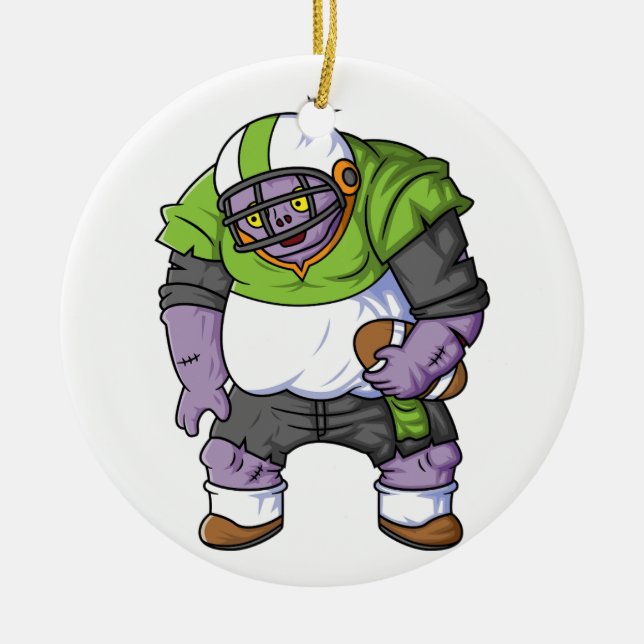 spooky zombie american football player cartoon cha ceramic ornament (Front)