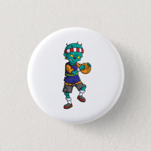spooky zombie basketball player cartoon character 1 inch round button
